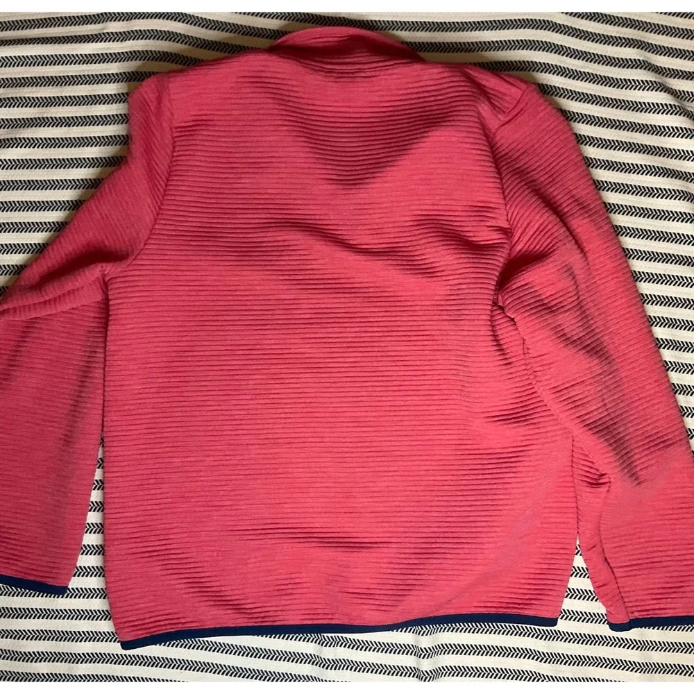 J Crew Textured Snap Neck Pullover Fleece Coral Navy Blue Size L - Picture 1 of 5